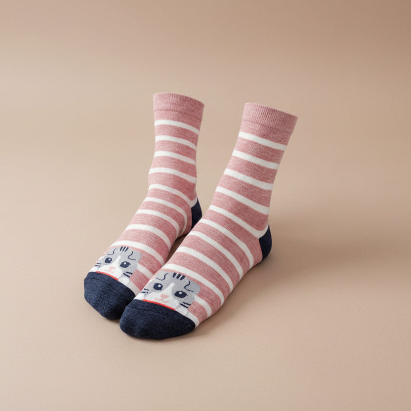 5 Pairs of Women'S Crew Socks with Cat Patterns, Cute, Unique, Fun, Comfortable, Moisture-Wicking
