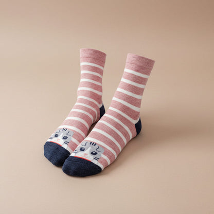 5 Pairs of Women'S Crew Socks with Cat Patterns, Cute, Unique, Fun, Comfortable, Moisture-Wicking