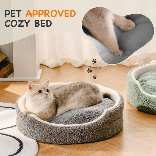 Soft & Comfortable Pet Bed - 23" Round Plush Bed with Reversible Cushion, Machine Washable for Small Dogs and Indoor Cats