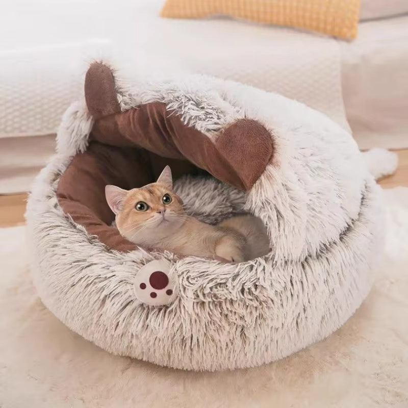Winter New Long Plush Pet Cat Bed - Round Cat Cushion Donut-Shaped Warm Cat Basket Sleep Bag Nest Kennel For Small Dogs and Cats