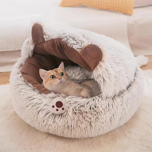 Winter New Long Plush Pet Cat Bed - Round Cat Cushion Donut-Shaped Warm Cat Basket Sleep Bag Nest Kennel For Small Dogs and Cats