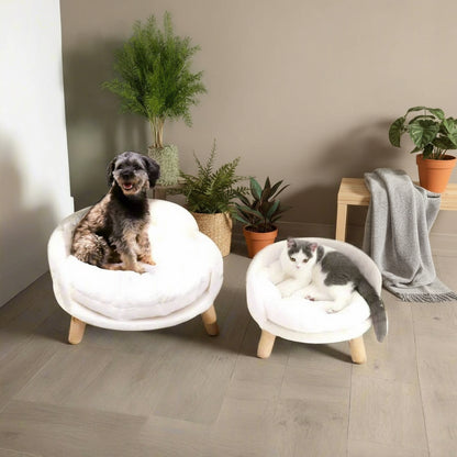 Luxury Cat Bed Soft Warm Plush Fabric Pet Nesting Chair Bed Stool Wood Legs with Cushion Pad Washable Waterproof for Small Pets