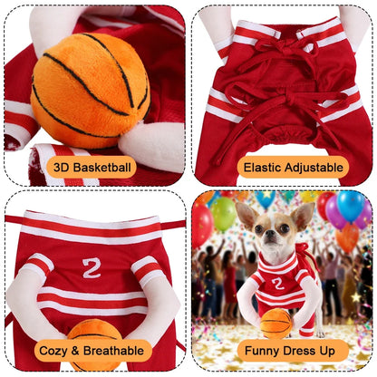Pet Basketball Player Costume for Dogs & Cats Cute Kitten Sport Clothes with 3D Ball Breathable Adjustable Halloween Cat Outfits