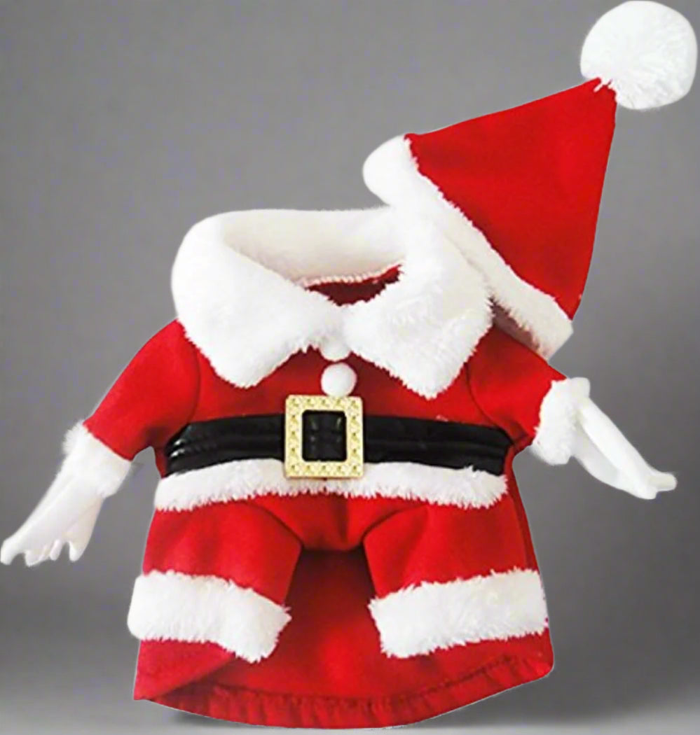 Dog Cat Christmas Santa Claus Costume, Funny Pet Cosplay Outfits with a Cap, Puppy Fleece Warm Apparel Clothes for Xmas (XL Size)