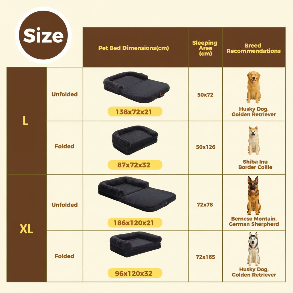 Foldable Dog Bed for Adult, Kids, Plush Pet Couch Bed for Large Dogs, Washable Pet Sofa Bed with Non-Slip Bottom Dog Accessories
