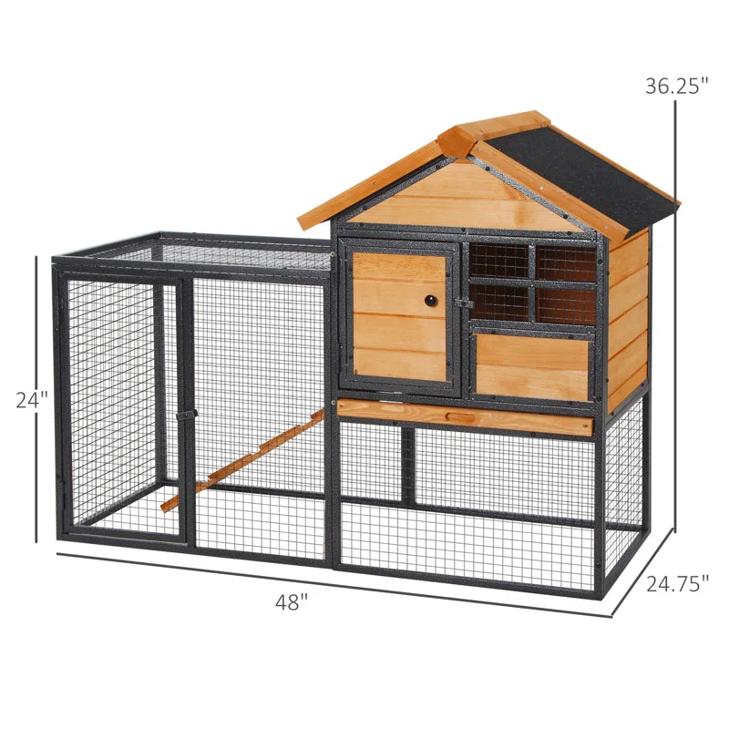 Wood-Metal Pet House Elevated Rabbit Hutch Bunny Cage Small Animal Habitat with Slide-Out Tray Lockable Door Water-Resistant Asphalt Roof for Outdoor 48" X 24.75" X 36.25" Light Yellow
