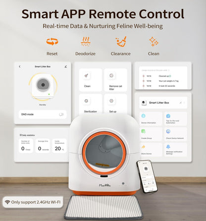 Smart APP remote control system for pet care with digital display and smartphone app interface.