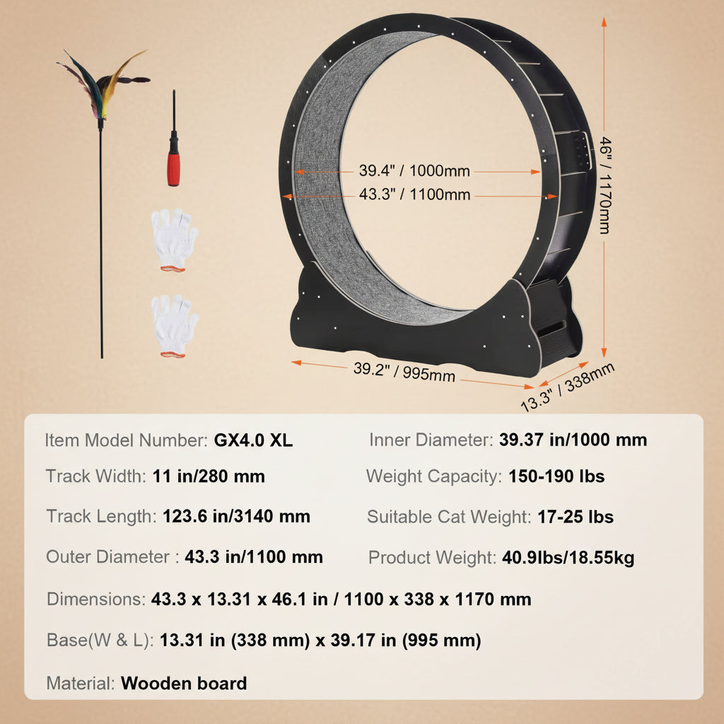 Cat wheel with measurement details on a beige background