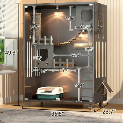 Desara Wooden Cat Villa, Large Cat Enclosure, Indoor Enclosed Cat House