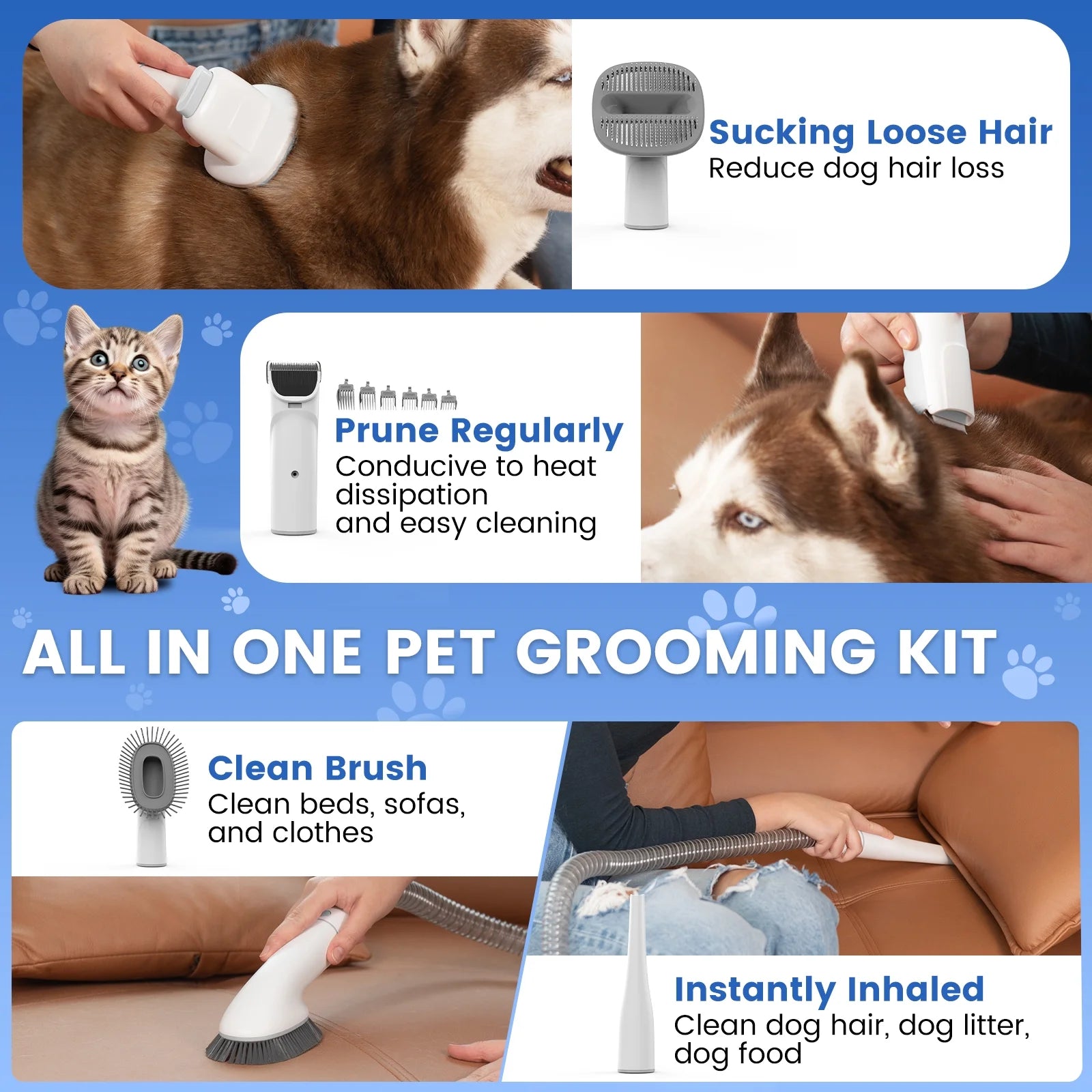 PG200 Cordless Rechargeable Pet Grooming Kit with Adjustable Clippers for Dogs & Cats