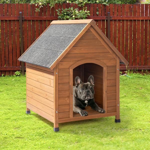 Outdoor Dog House - Waterproof Asphalt Roof Elevated Fir Wood Pet Shelter with Smart Rainwater Diversion