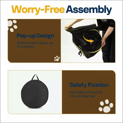 Outdoor Cat Enclosures 2-In-1, Portable Catio W/Cat Tent, Circle Playpen Tunnel