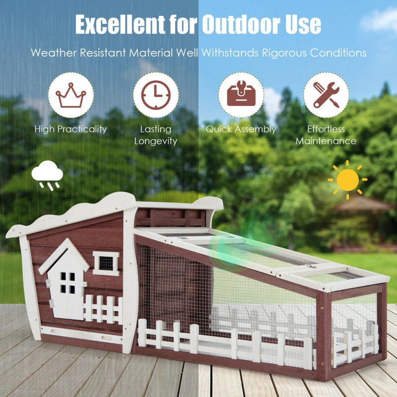 62 Inch Wooden Rabbit Hutch with Pull Out Tray