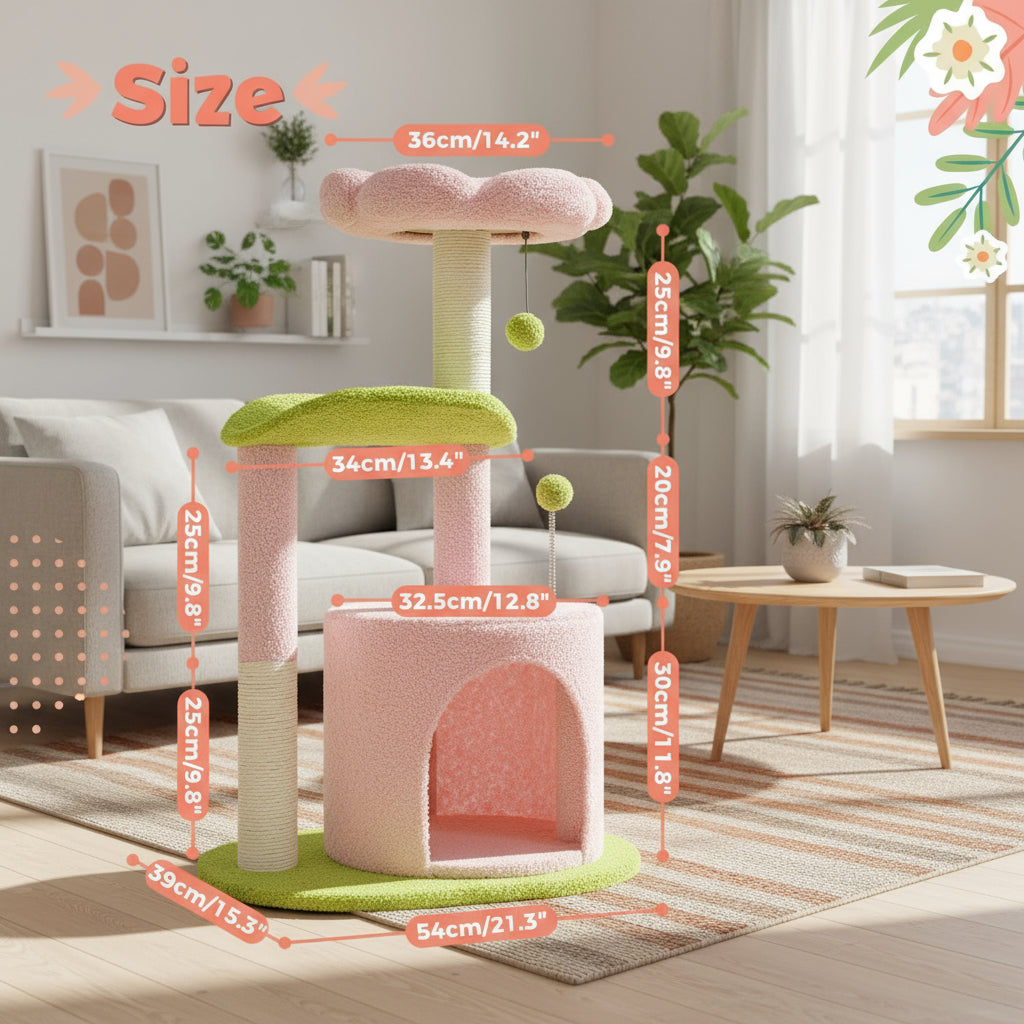 Cactus Cat Tree with Curved Perch Cozy Cat Condo Small Cat Tower with Removable Top Bed Cat Scratching Post for Indoor Cat Toys