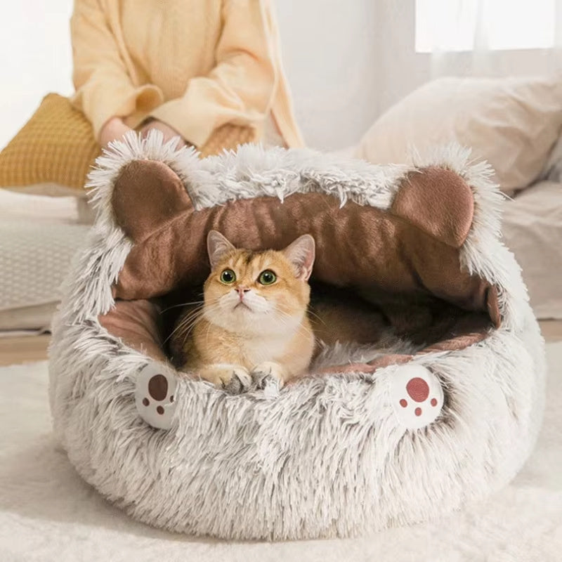 Winter New Long Plush Pet Cat Bed - Round Cat Cushion Donut-Shaped Warm Cat Basket Sleep Bag Nest Kennel For Small Dogs and Cats