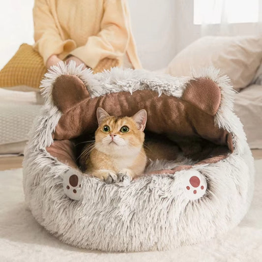 Winter New Long Plush Pet Cat Bed - Round Cat Cushion Donut-Shaped Warm Cat Basket Sleep Bag Nest Kennel For Small Dogs and Cats