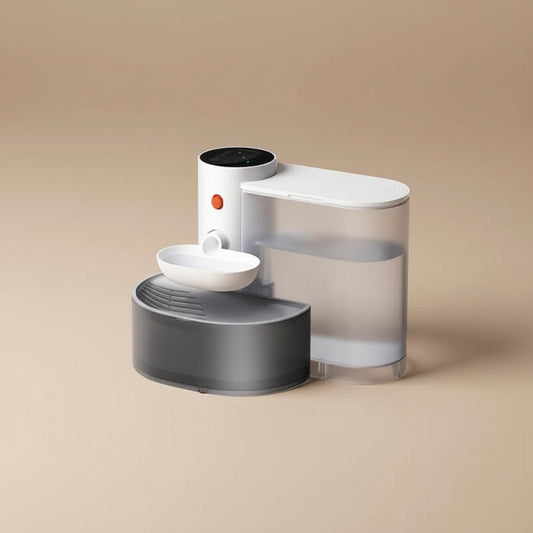 Pet water fountain with a beige background.