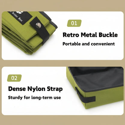 Green bag with retro metal buckle and dense nylon strap on a white background