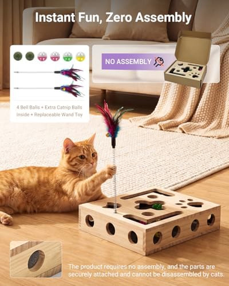 Cat Toys for Indoor Cats - Cat Nail File Box with Interactive Cat Toys, 2026 Upgraded Cat Puzzle Feeder Scratch Puzzle Toy for Indoor Cats, Natural Claw Care with 2 Wand Toys&Catnip Ball&4 Bell Ball