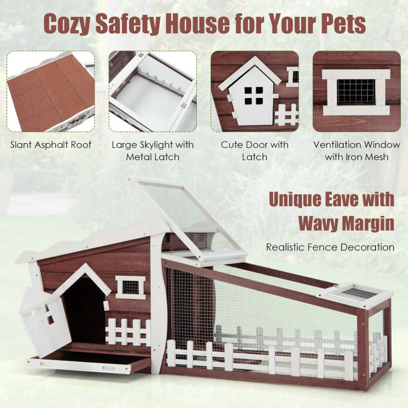 62 Inch Wooden Rabbit Hutch with Pull Out Tray