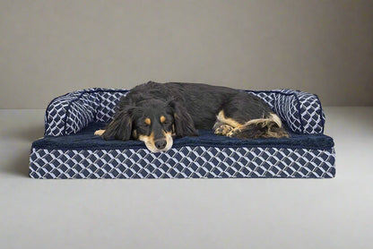 Orthopedic Dog Bed for Medium/Small Dogs W/ Removable Bolsters & Washable Cover, for Dogs up to 35 Lbs - Plush & Woven Decor Comfy Couch Sofa - Diamond Blue, Medium