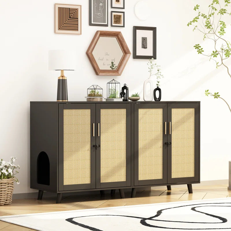 Modern Cat Litter Box Enclosure with Lock and Sisal Door