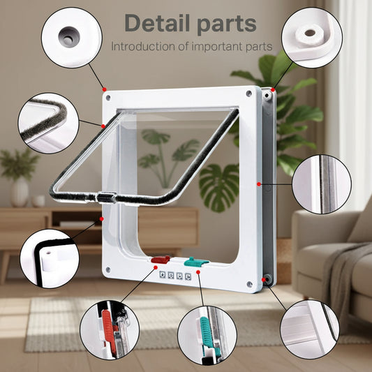 Smart Pet Door 4 Way Locking Security Lock ABS Plastic Dog Cat Flap Door Controllable Switch Direction Doors Small Pet Supplies
