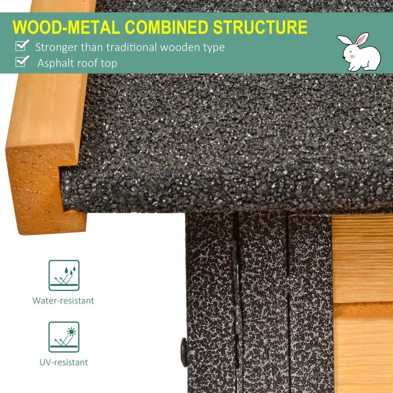 Wood-Metal Pet House Elevated Rabbit Hutch Bunny Cage Small Animal Habitat with Slide-Out Tray Lockable Door Water-Resistant Asphalt Roof for Outdoor 48