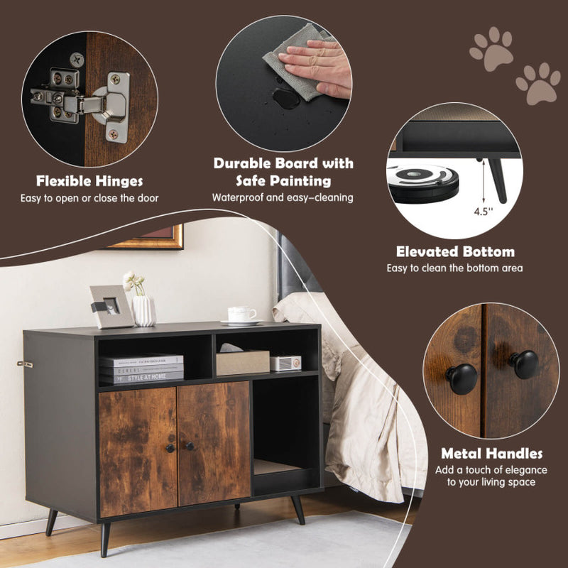 Cat Litter Box Enclosure with Storage Compartments and Pet Scratcher