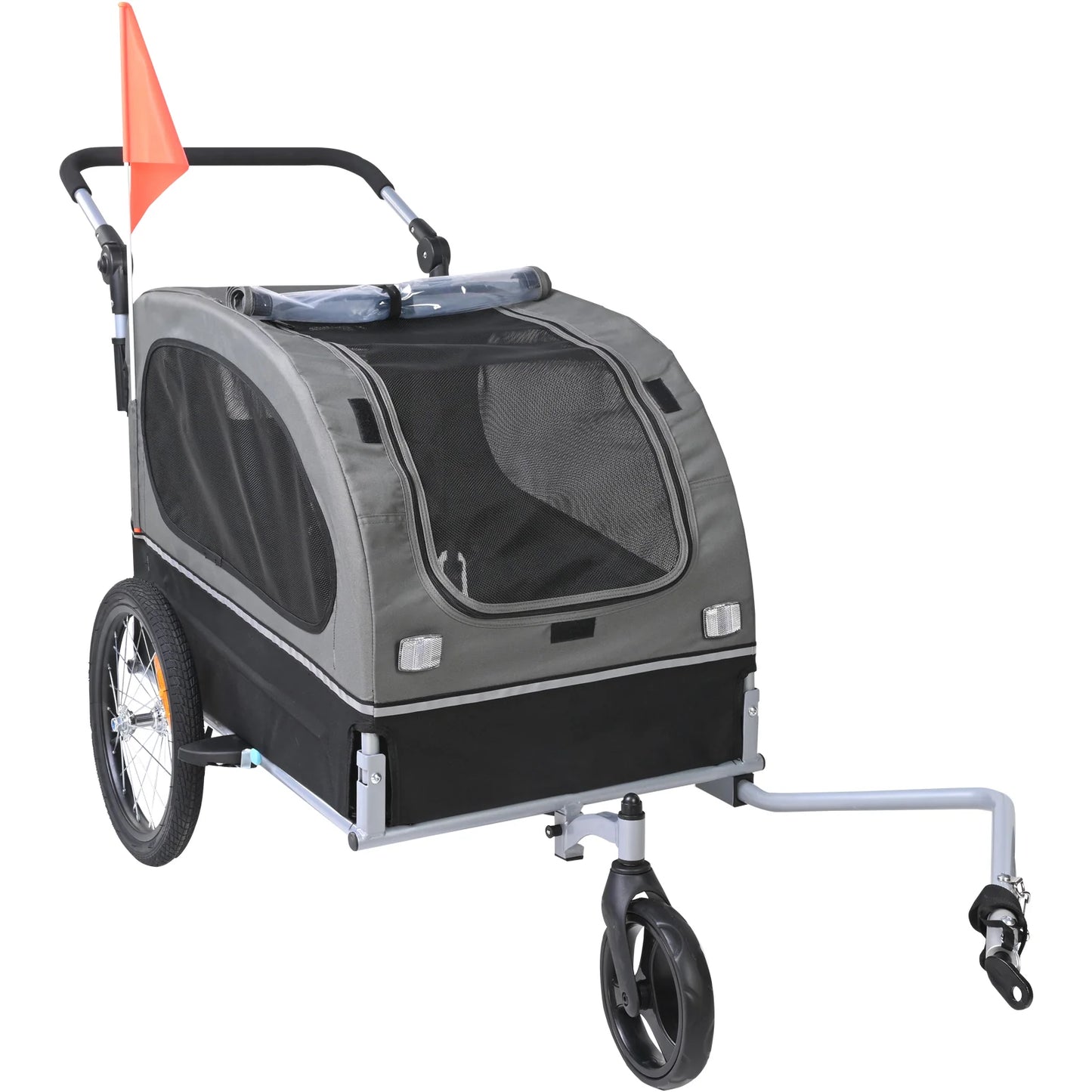 Dog Bike Trailer, Supports up to 88 Lbs, 2-In-1 Pet Stroller Cart Bicycle Carrier, Easy Folding Cart Frame with Quick Release Wheels, Universal Bicycle Coupler, Reflectors, Flag, Black/Gray