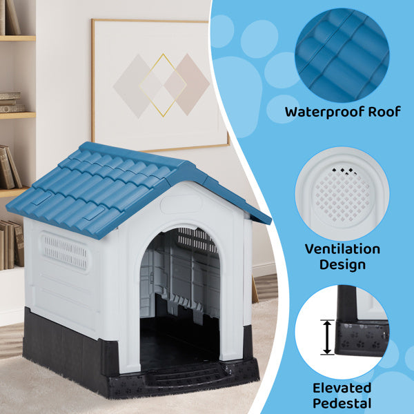 Plastic Dog House - Weather-Resistant Elevated Floor Indoor Outdoor Pet Shelter with Ventilation System