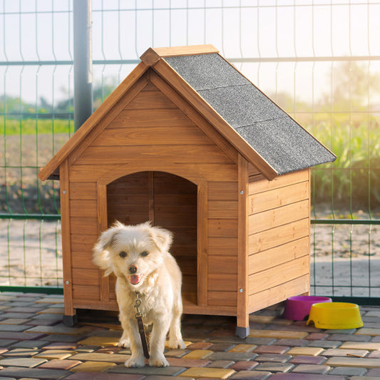 Outdoor Dog House - Waterproof Asphalt Roof Elevated Fir Wood Pet Shelter with Smart Rainwater Diversion