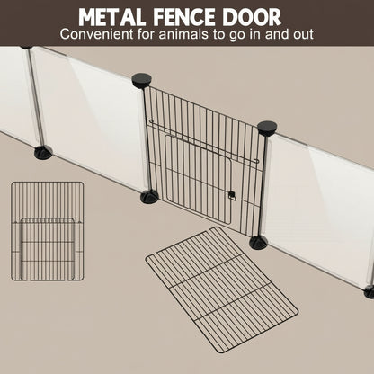 Metal fence door for animals with text indicating convenience for movement.