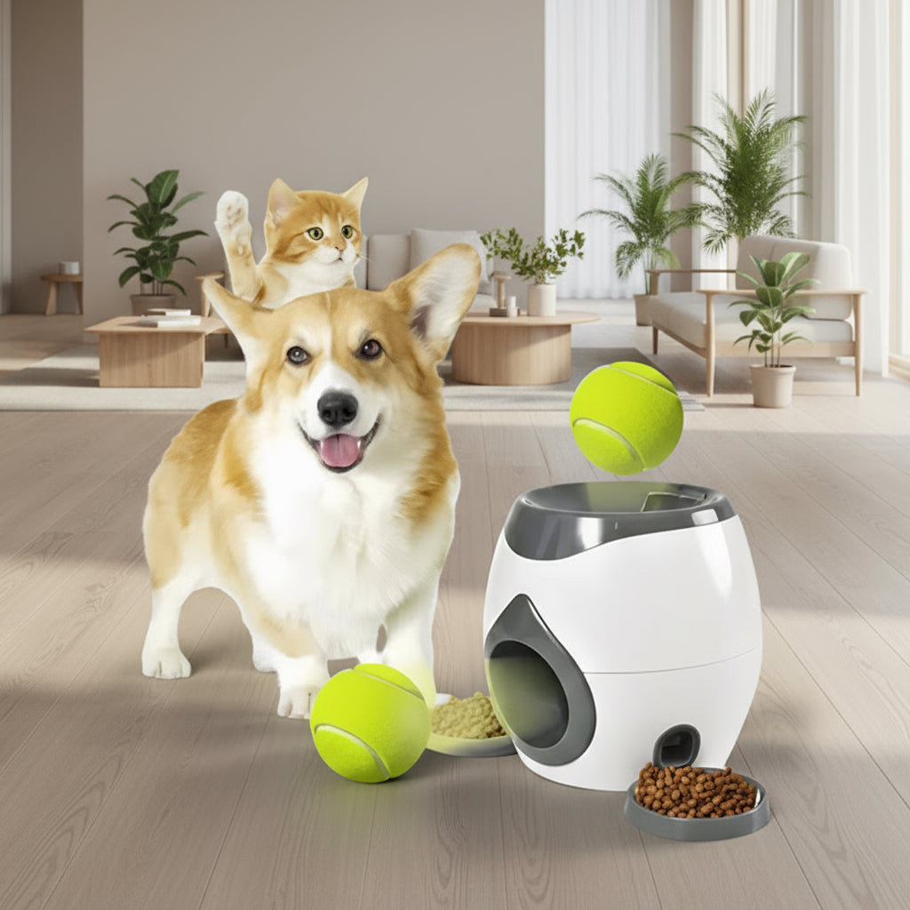 Automatic Ball Launcher for Dog Toy, Interactive Tennis Ball Launcher Machine for Medium Dogs, Interactive Training Smart Feeder
