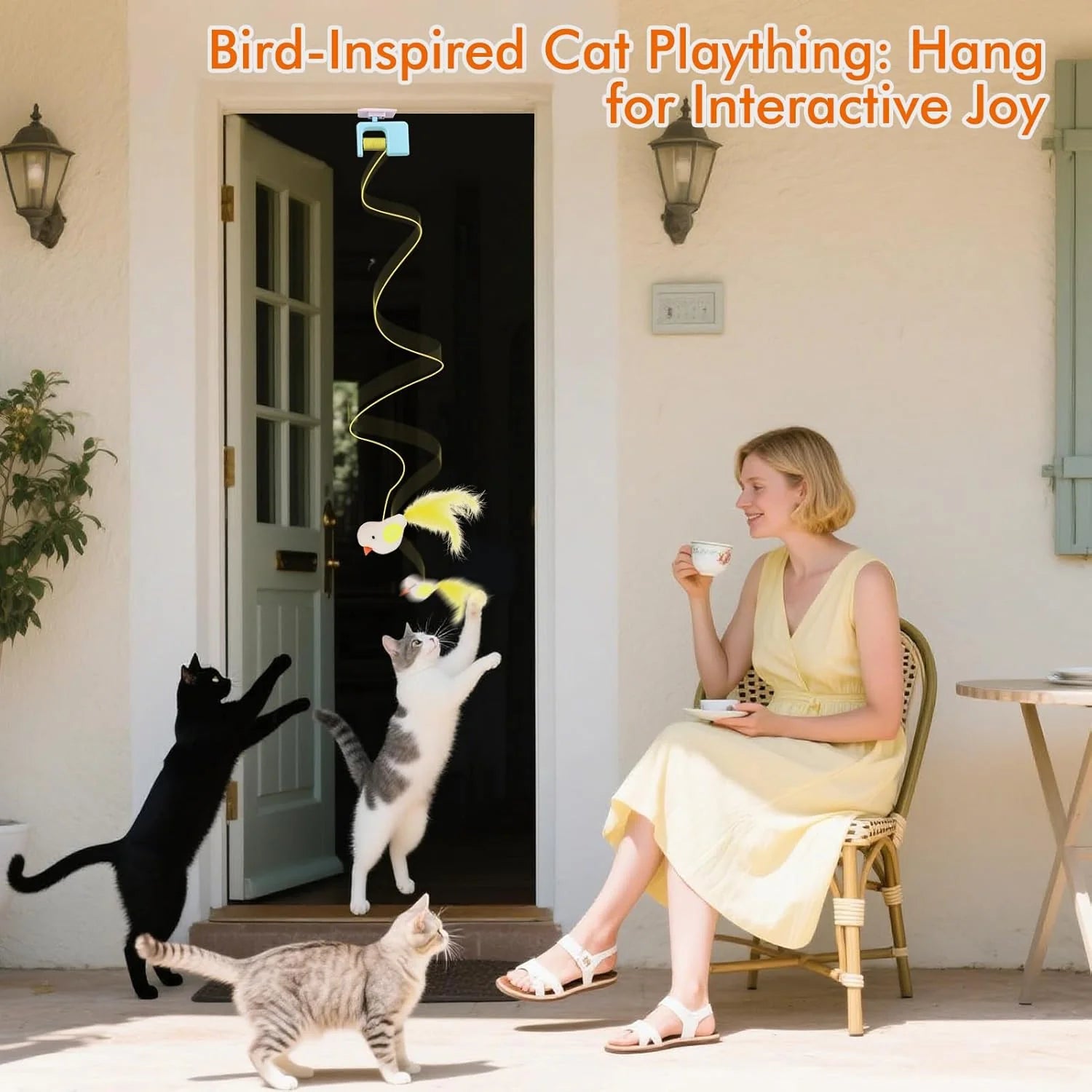 Interactive Cat Toys for Indoor Cats,Automatic Cat Hanging Toys for Bored Indoor Adult Cats, Caterpillar and Flying Bird Toy for Door Frame, Self-Play Pet Chase Toy-Blue