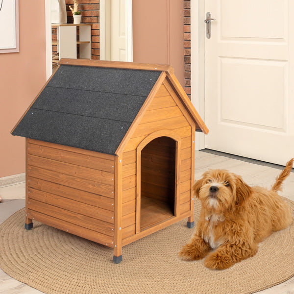 Outdoor Dog House - Waterproof Asphalt Roof Elevated Fir Wood Pet Shelter with Smart Rainwater Diversion