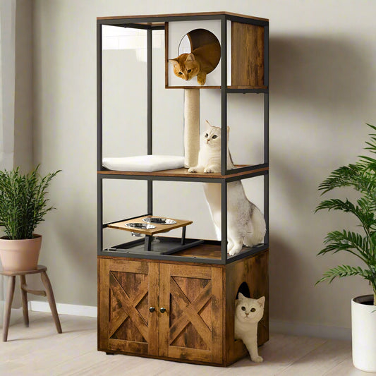 Kimmel 58" Cat Condo with Litter Box Enclosure and Elevated Bowls