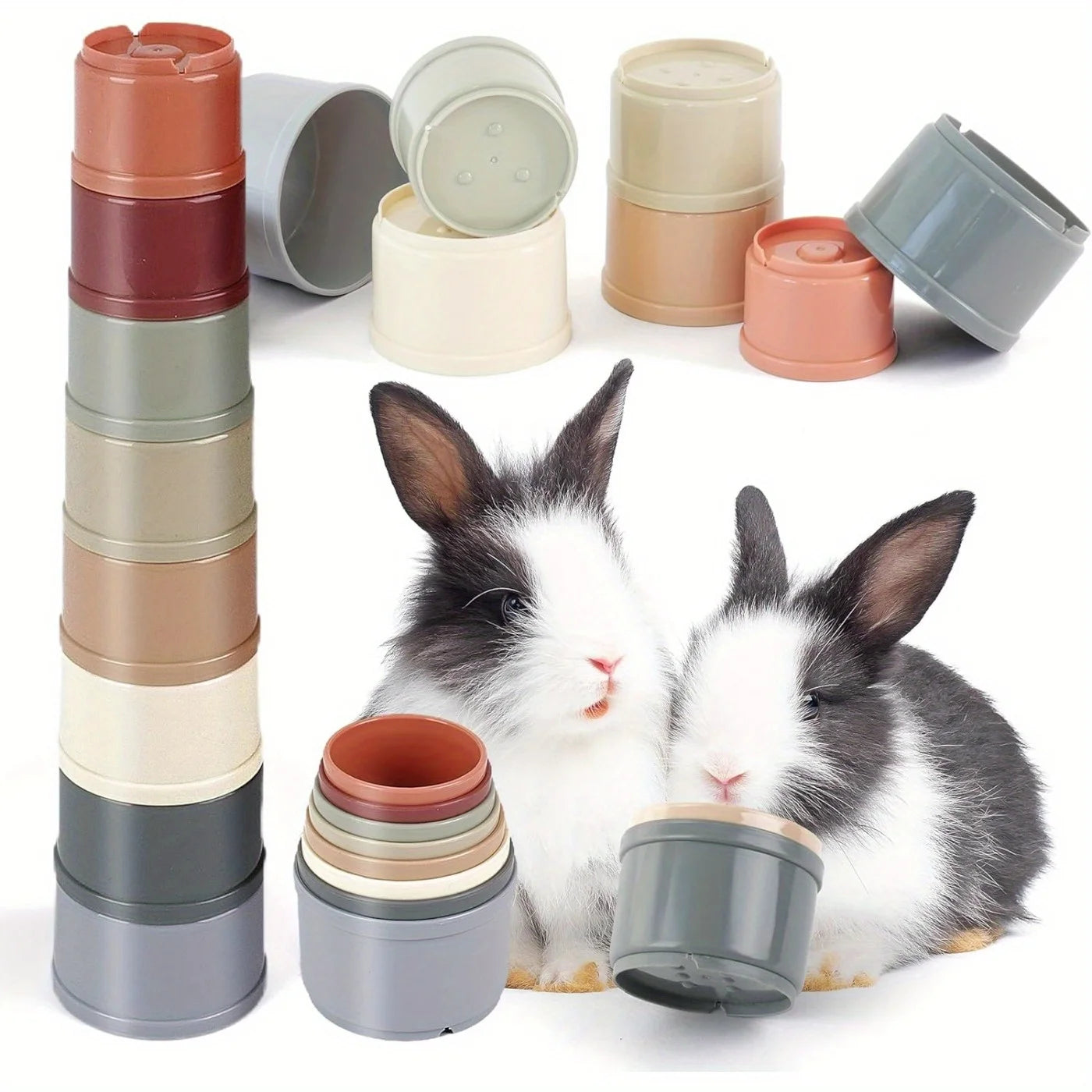8Pcs Rabbits Toys Bunny Stacking Cups Multi-Colored Reusable Rabbit Puzzle Toys Playing Toy Hamster Guinea Pig Nesting Toys