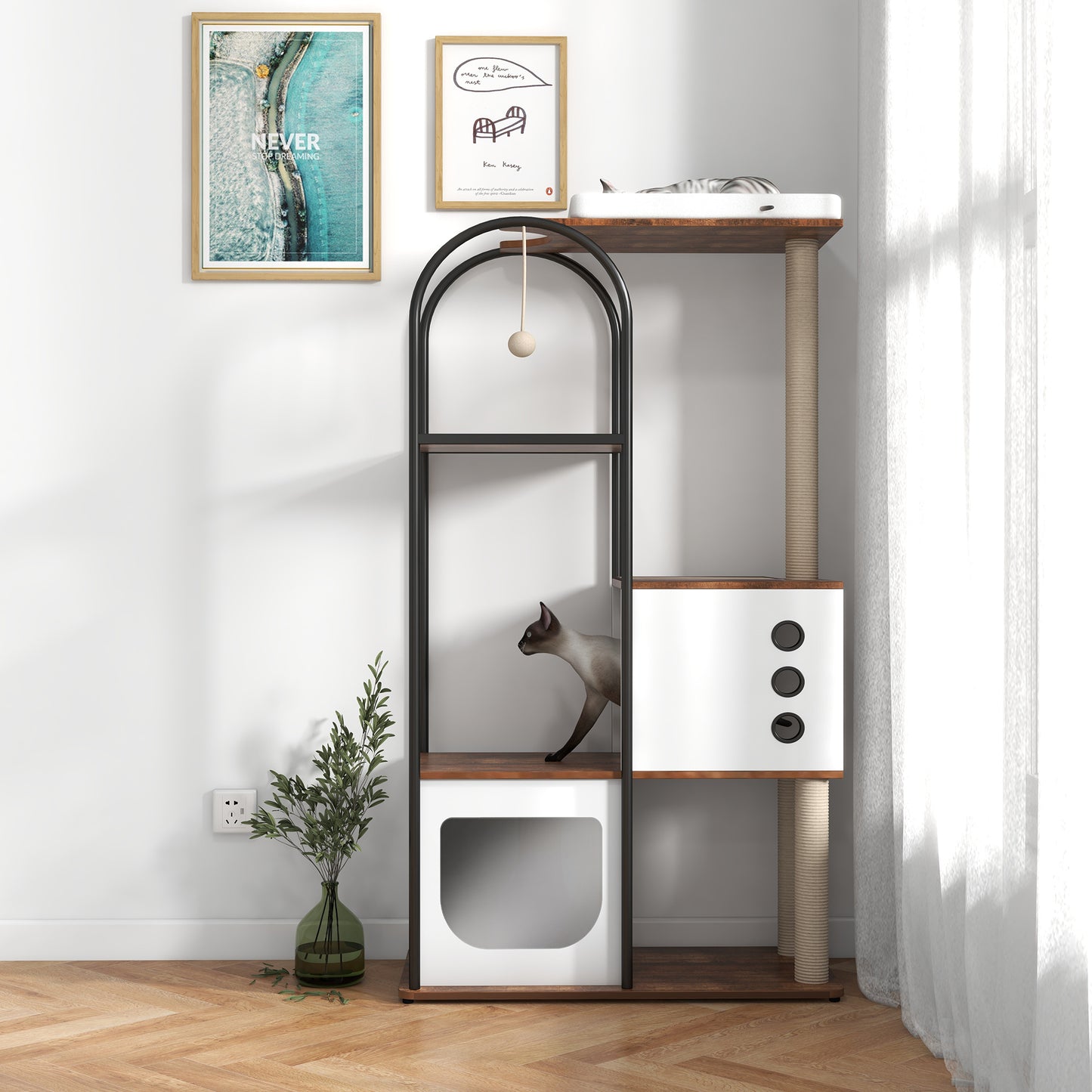 Cat Climbing Frame, Cat Tree, Modern Cat Tower, Multi-Level Cat Condo With 1 Cave, 2 Scratching Posts, Perch, for Indoor Cats