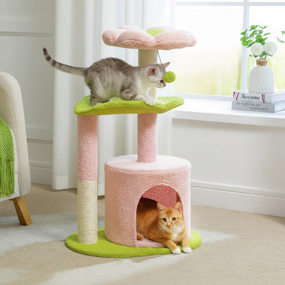 Cactus Cat Tree with Curved Perch Cozy Cat Condo Small Cat Tower with Removable Top Bed Cat Scratching Post for Indoor Cat Toys