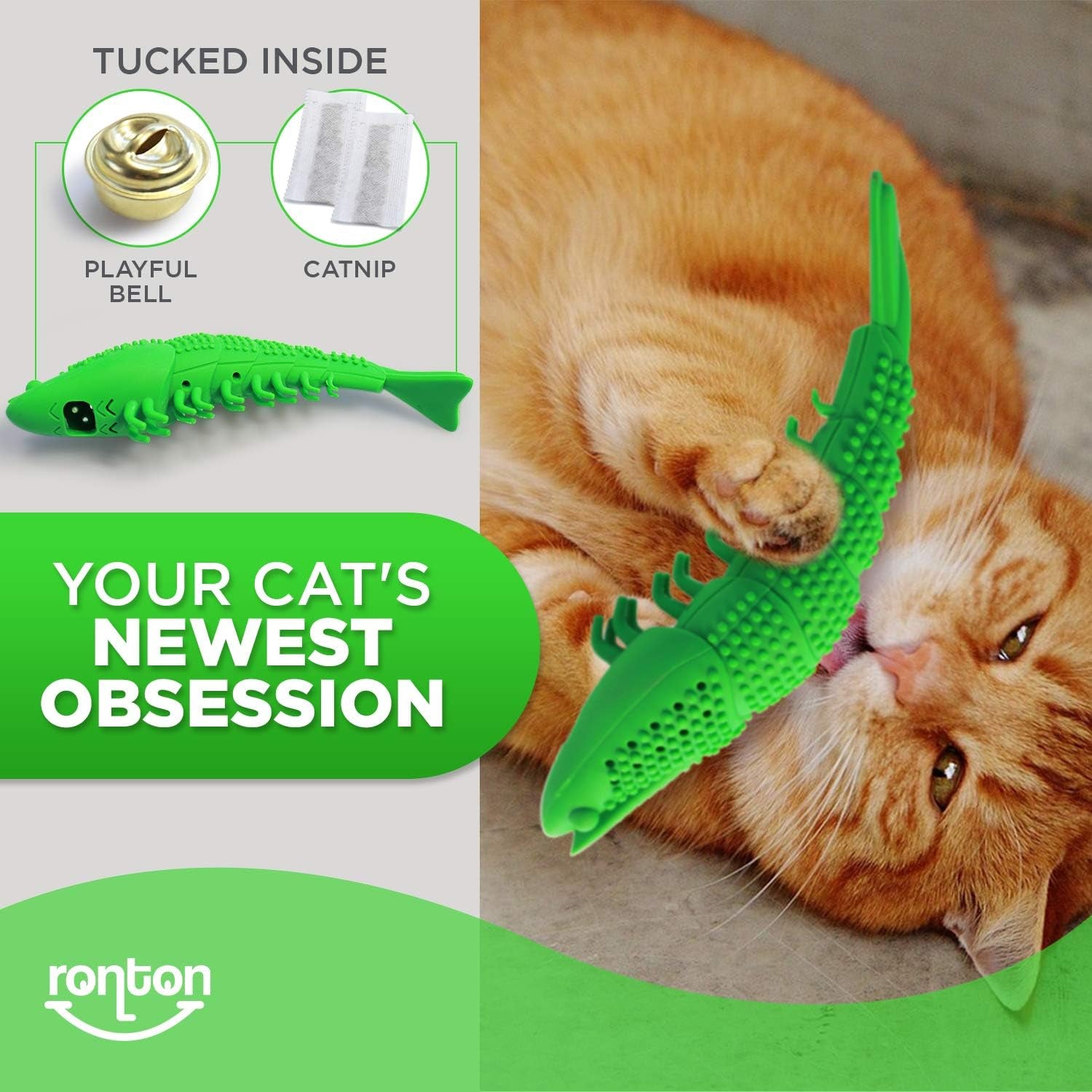 Catnip Toy - Durable Hard Rubber - Cat Dental Care, Cat Interactive Toothbrush Chew Toy (2 Pack Green & Blue (Shrimp))