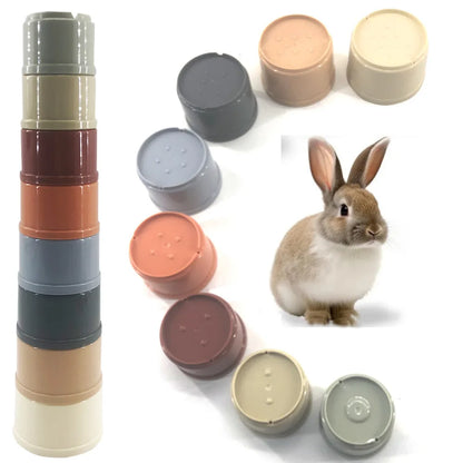 8Pcs Rabbits Toys Bunny Stacking Cups Multi-Colored Reusable Rabbit Puzzle Toys Playing Toy Hamster Guinea Pig Nesting Toys