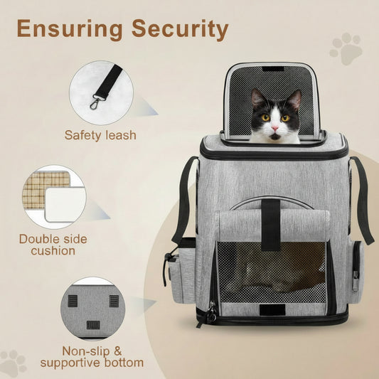 Pet carrier with features highlighted on a white background