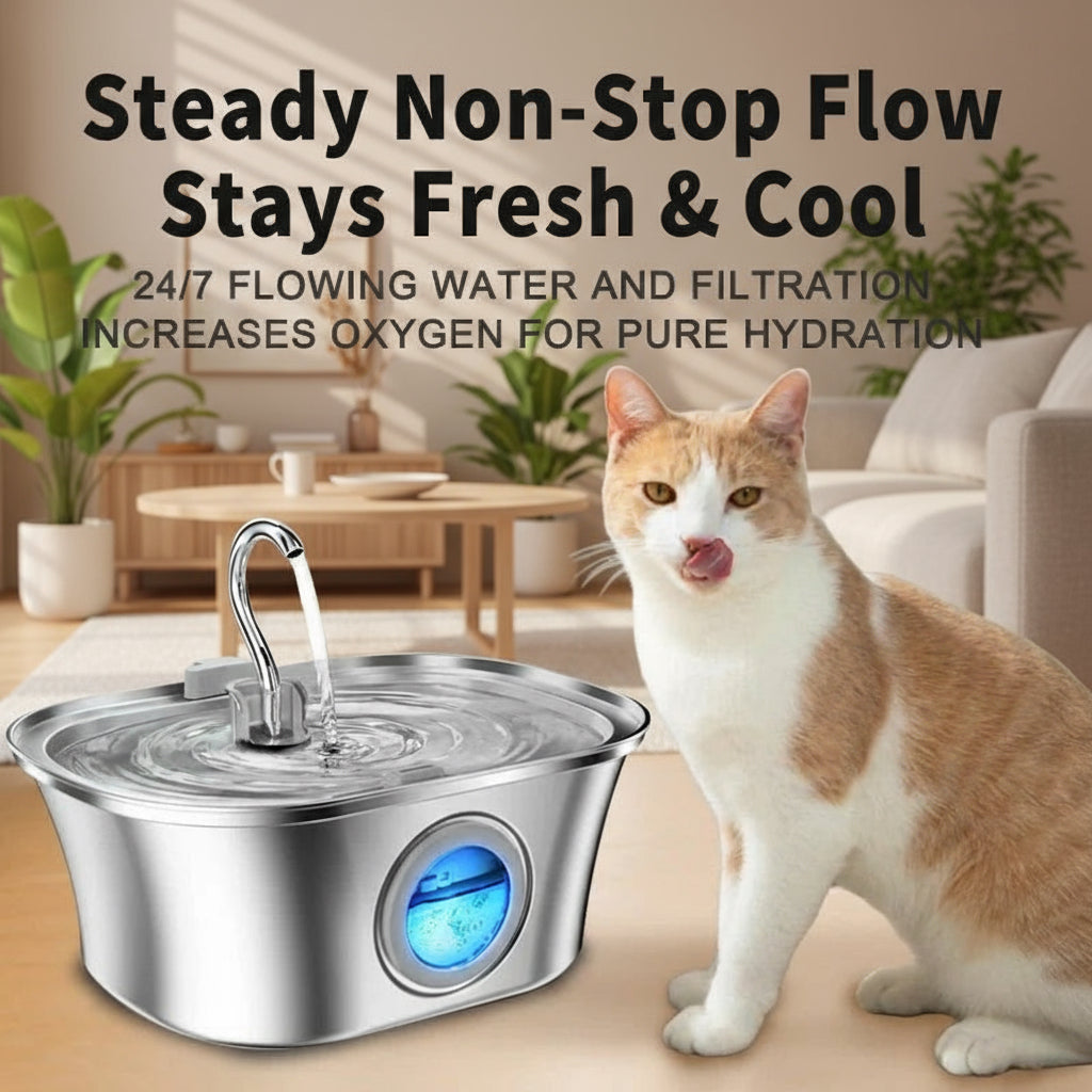 HEYBO Cat Water Fountain 3.2L Automatic Stainless Steel Pet Fountain Dog Water Dispenser