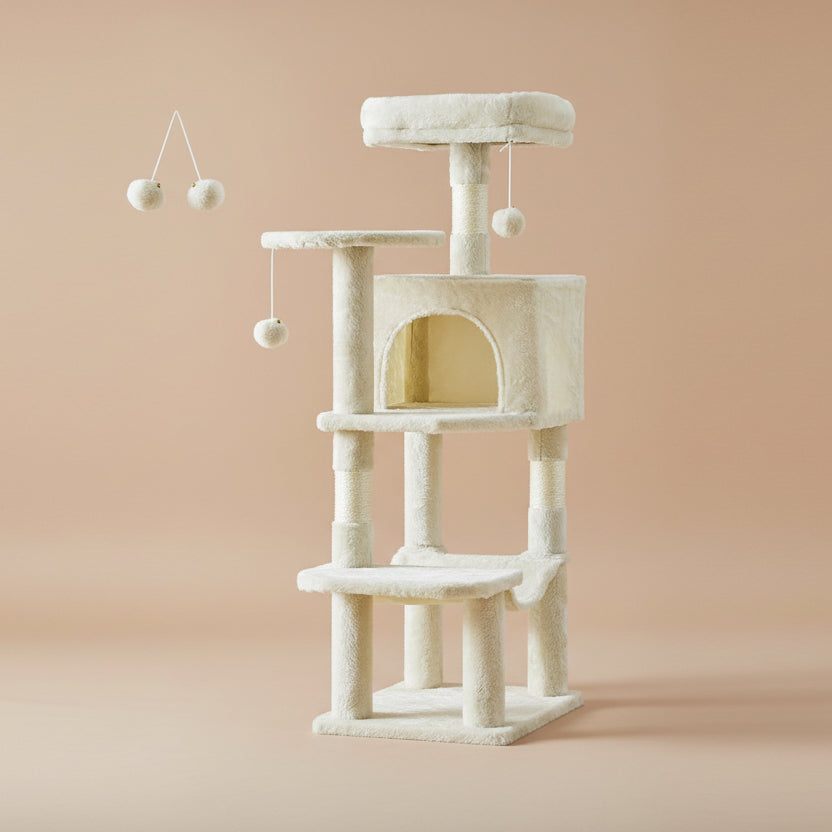 44In Cat Tree Tall Multi-Cat Climbing Tower for Pet Furniture Natural Sisal Scratching Posts Stable Pet House for Indoor Cat