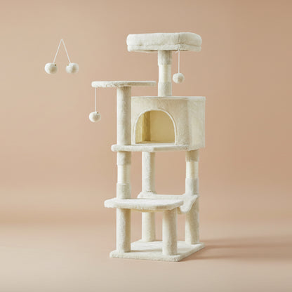 44In Cat Tree Tall Multi-Cat Climbing Tower for Pet Furniture Natural Sisal Scratching Posts Stable Pet House for Indoor Cat