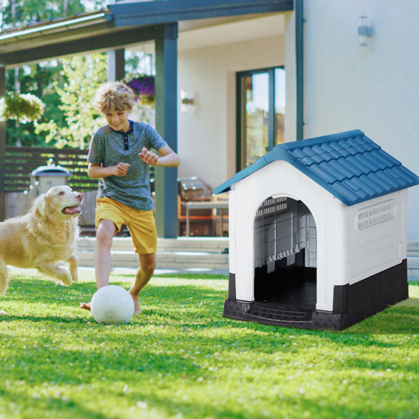 Plastic Dog House - Weather-Resistant Elevated Floor Indoor Outdoor Pet Shelter with Ventilation System