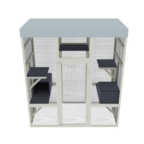 62.6" Gray Wooden Catio Outdoor Pet Enclosure with Waterproof Top - Spacious and Secure Cat House &amp; Small Animal Cage with Black Rust-proof Metal Wire