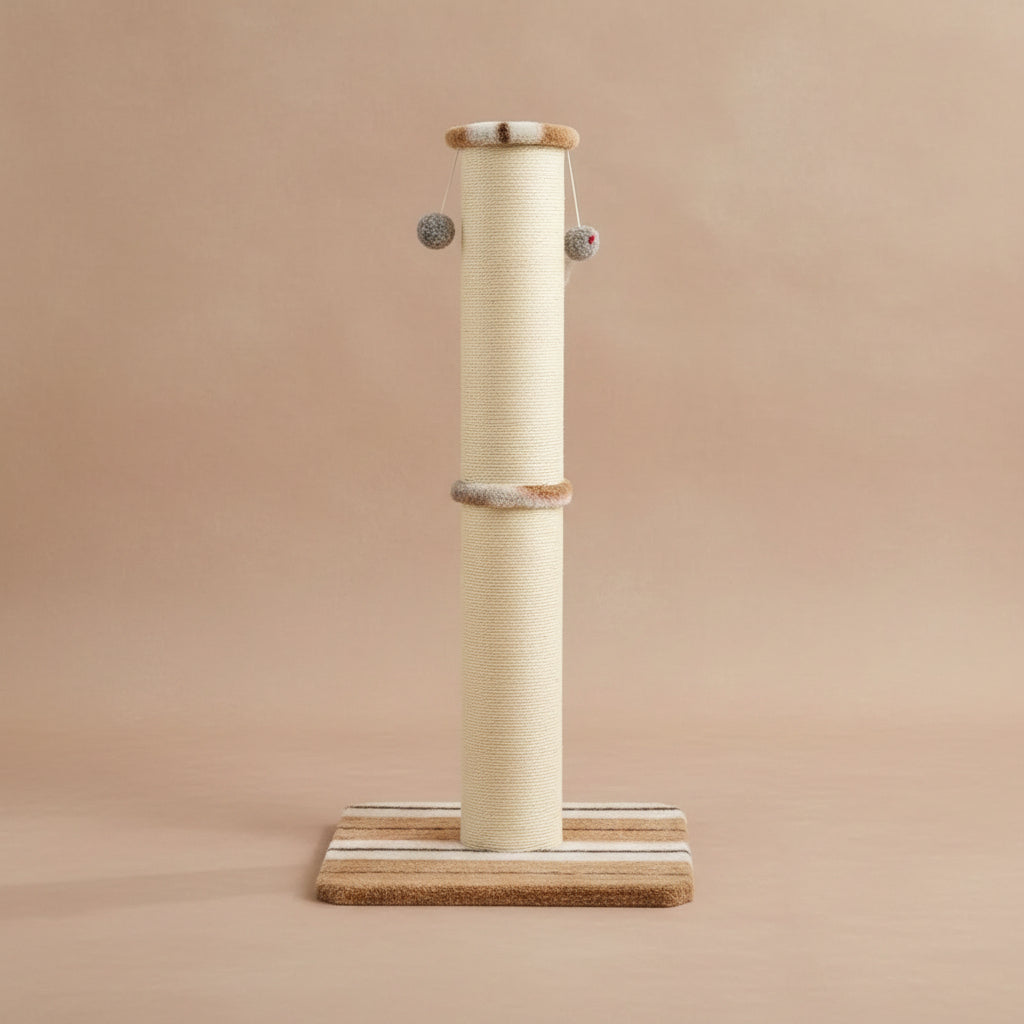 Extra Tall, Extra Wide scratching post with a beige background.
