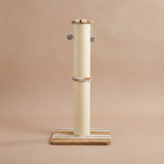 Extra Tall, Extra Wide scratching post with a beige background.